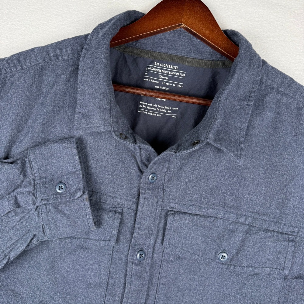 REI Co-op Mens 2XL Navy Blue Flannel Button Down Work Shirt Utility Cabincore